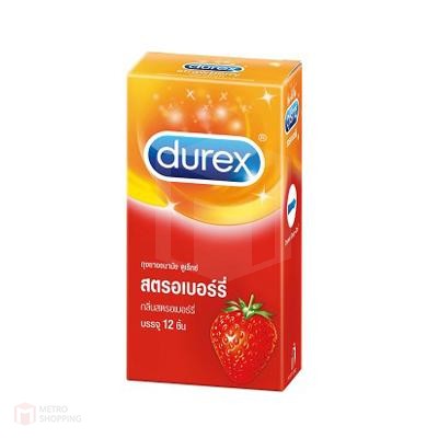 ถุงยางอนามัย DUREX STRAWBERRY BOX OF 12 (กลิ่นหอม)