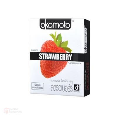 ถุงยางอนามัย Okamoto Strawberry (กลิ่นสตอเบอรี่) 